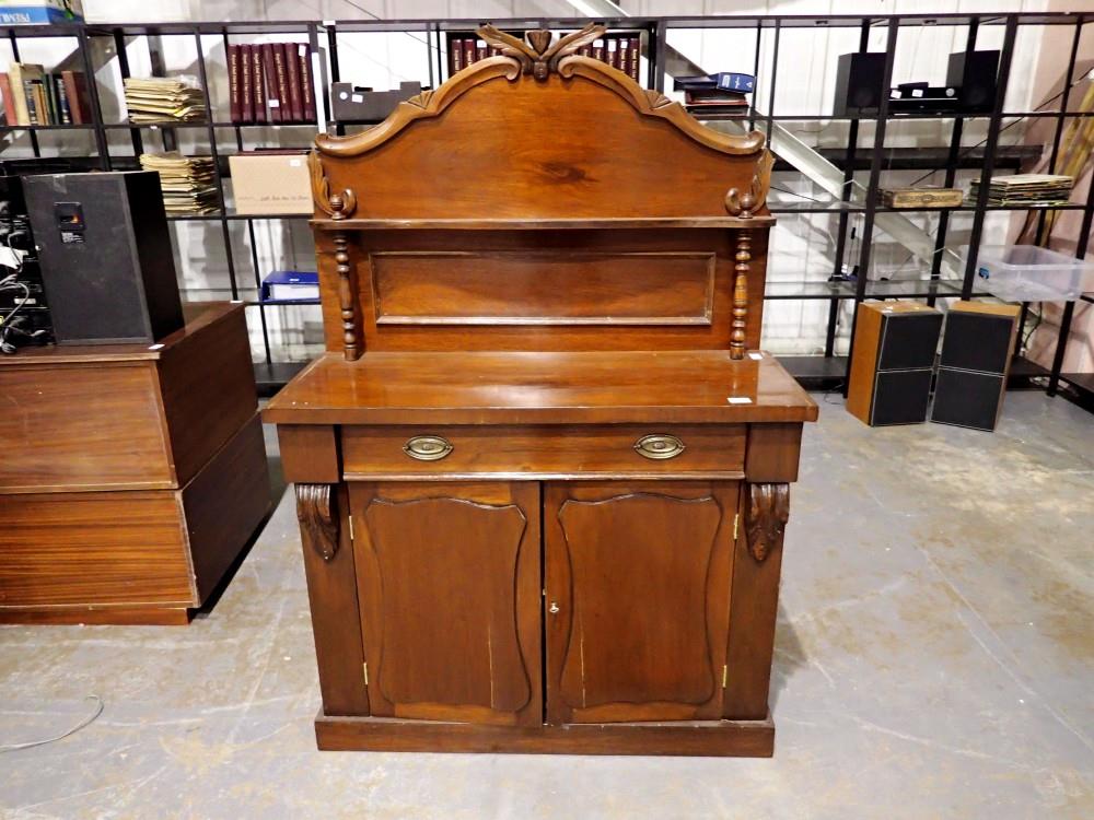 Walnut Victorian buffet with single drawer over two cupboards, 102 x 40 x 154 cm. Not available