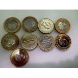 Nine collectors edition £2 coins, 1986 and later. UK P&P Group 1 (£16+VAT for the first lot and £2+