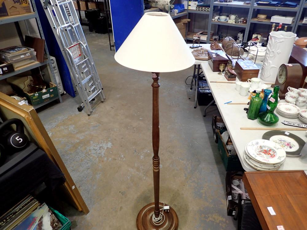 Walnut standard lamp with shade. Not available for in-house P&P