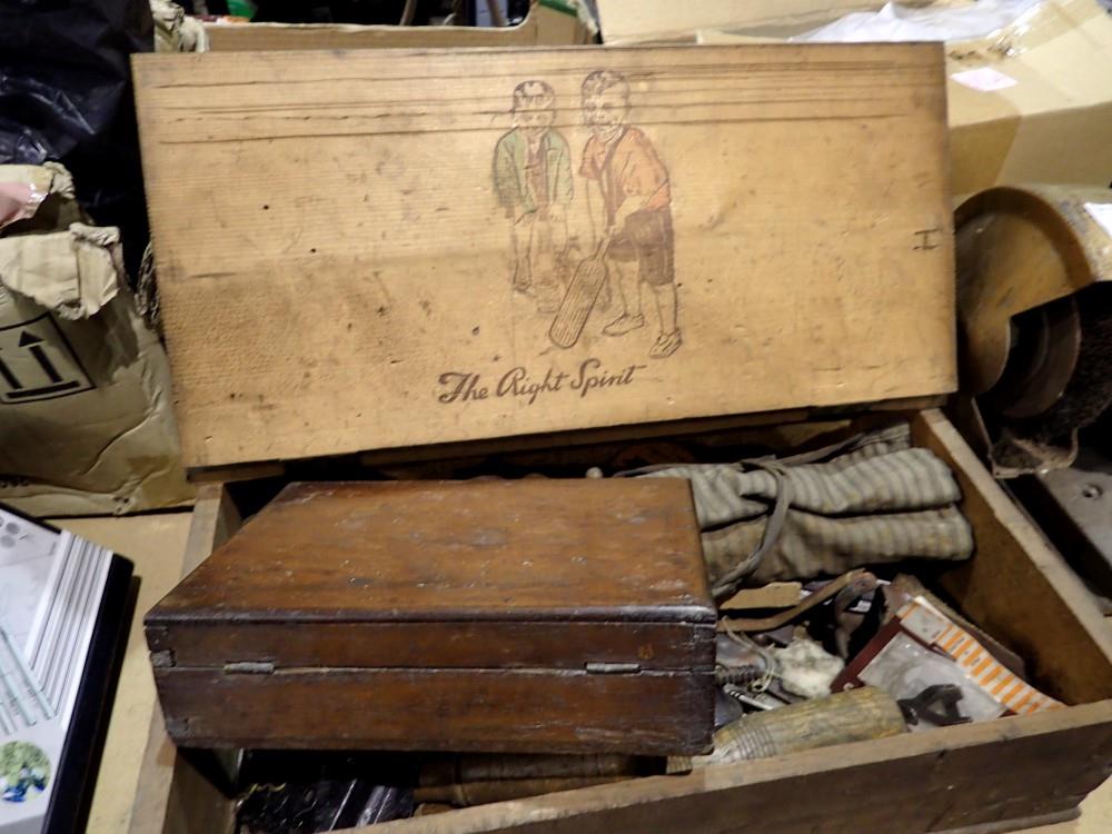 Mixed vintage tools in a wooden box. Not available for in-house P&P