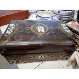 A Victorian Coromandel work box with Turquoise cabochons, for restoration. UK P&P Group 2 (£20+VAT