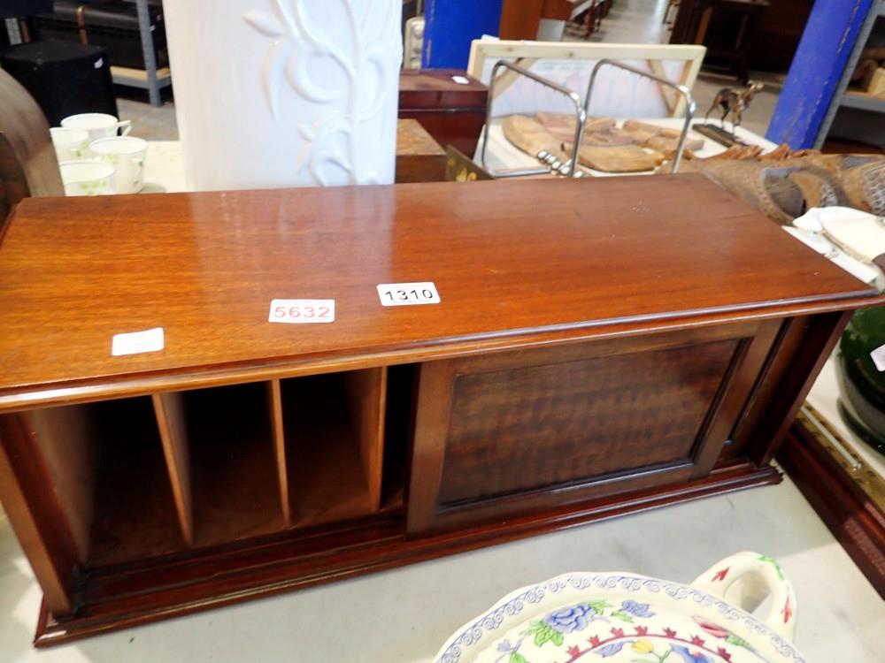 Mahogany desk filing top with sliding doors. Not available for in-house P&P