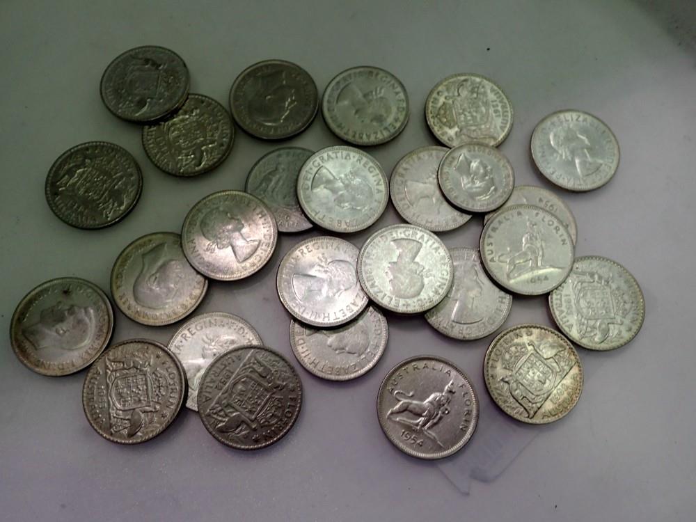 Quantity of silver Australian florins. UK P&P Group 1 (£16+VAT for the first lot and £2+VAT for