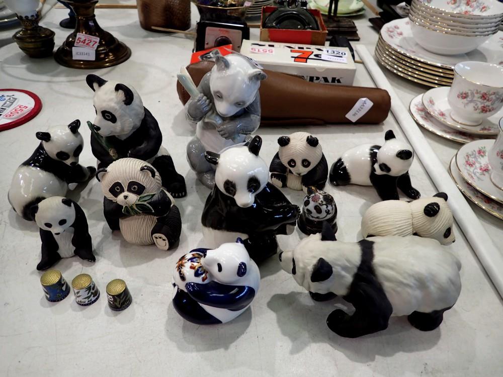 Collection of mixed ceramics pandas including Boehn and Lomonosov. Not available for in-house P&P