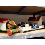 Vintage wooden farm set with Schleich animals and others. Not available for in-house P&P