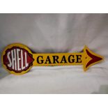 Cast iron Shell garage arrow sign, L: 40 cm. Not available for in-house P&P