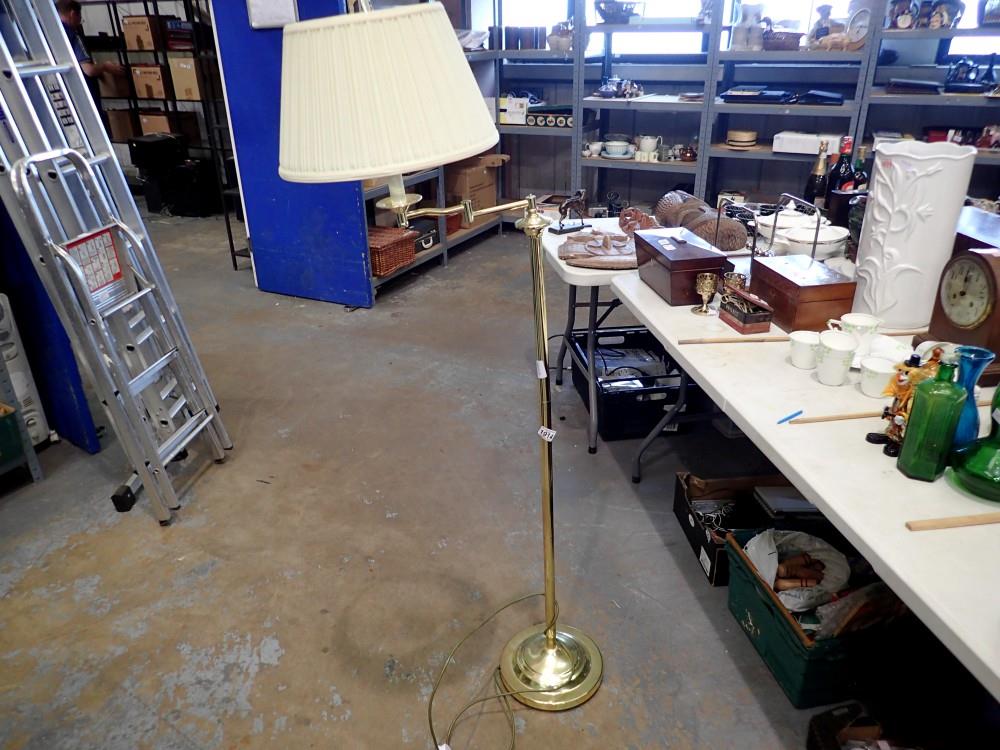 Two table lamps and brass standard lamp, all with shades. All electrical items in this lot have been