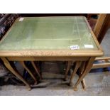 Nest of three tables with glass tops and leather inserts. Not available for in-house P&P