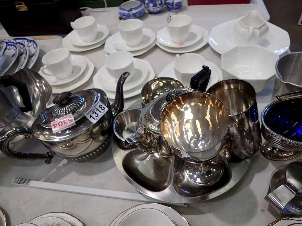 Mixed metal ware including a tea set. Not available for in-house P&P