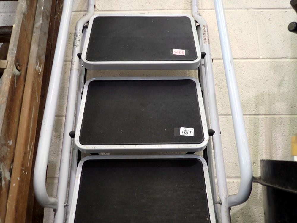 Set of Abru ladders and safety ladders and a small step ladder. Not available for in-house P&P