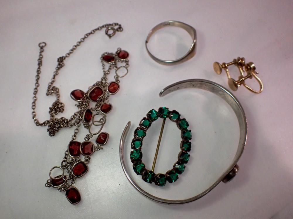 Silver and costume jewellery, including a turquoise-set bangle, earrings etc. UK P&P Group 0 (£6+VAT