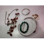 Silver and costume jewellery, including a turquoise-set bangle, earrings etc. UK P&P Group 0 (£6+VAT