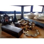 Mixed metal ware items including brass inkwell. Not available for in-house P&P