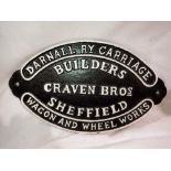 Cast iron Craven Brothers wagon plate L: 26 cm. UK P&P Group 2 (£20+VAT for the first lot and £4+VAT