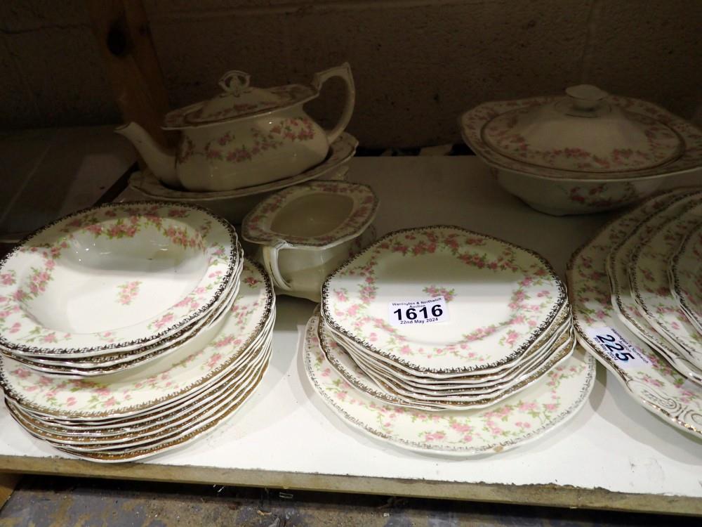 Alfred Meakin dinner and tea service in the Harmony Rose pattern, multiple chips throughout, many