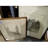 Nathanial Sparks etching of Stock Xchange and Glasgow University. Not available for in-house P&P