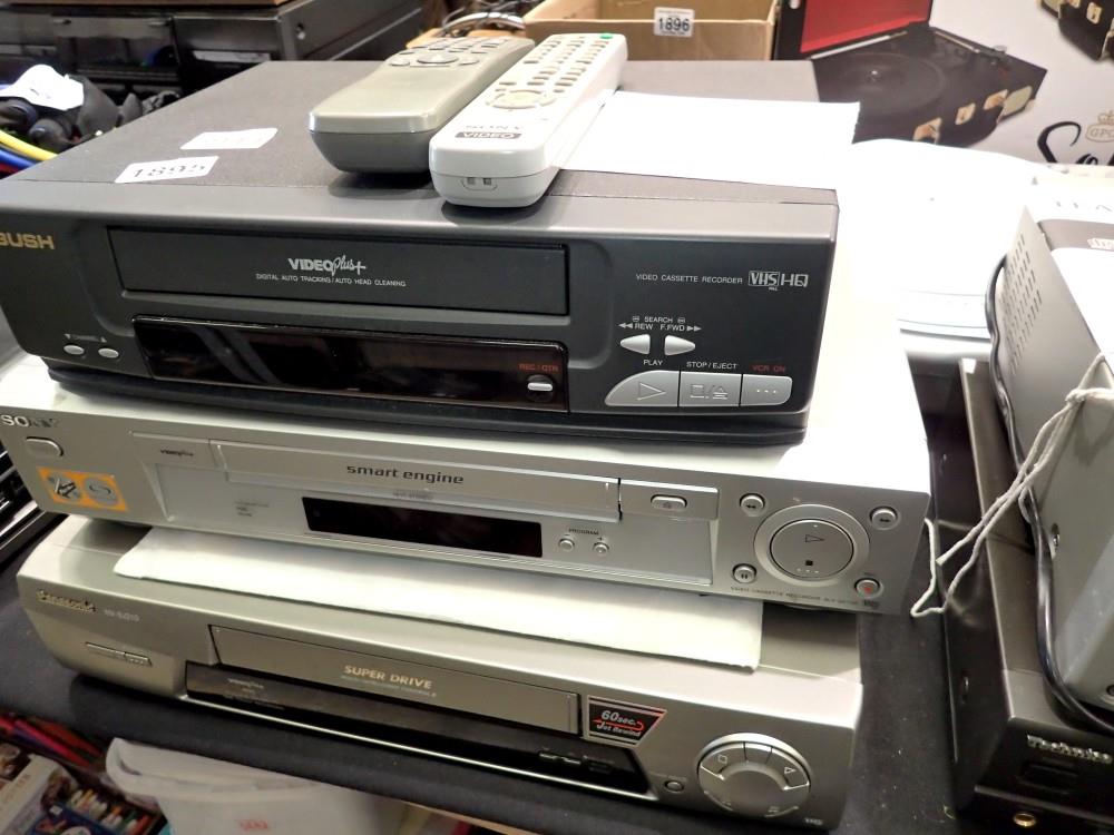 Bush video player & Sony DVD player and Panasonic video recorder. All electrical items in this lot