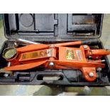 Boxed two ton trolley jack with handle. Not available for in-house P&P
