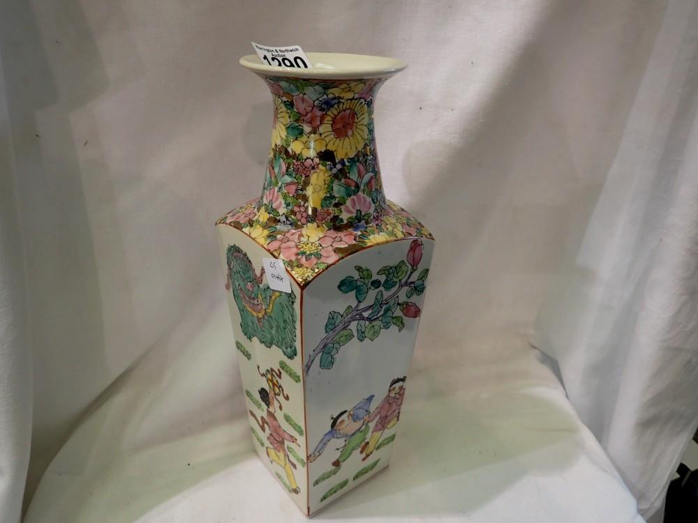 Chinese tapering square vase with figural decoration, H: 36 cm. UK P&P Group 3 (£30+VAT for the