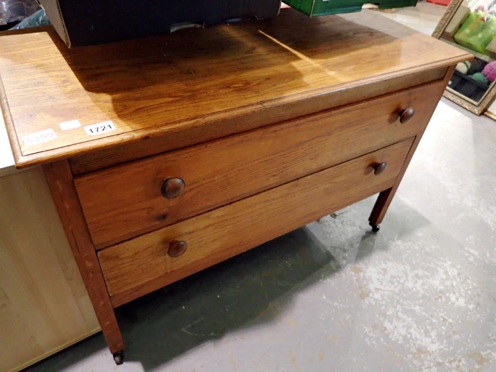 Stained pine chest of 2 long drawers, 94 x 65cm H. Not available for in-house P&P
