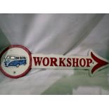 Cast iron VW workshop arrow sign, L: 41 cm. UK P&P Group 1 (£16+VAT for the first lot and £2+VAT for