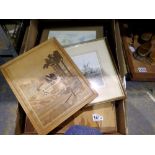 Box of mixed pictures and prints. Not available for in-house P&P
