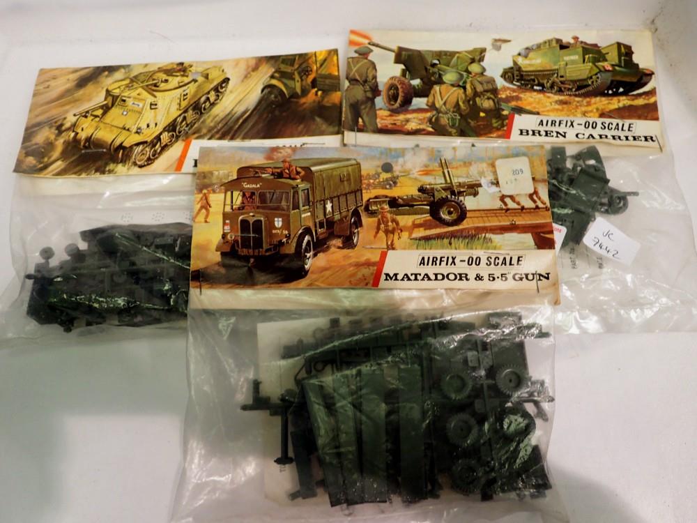 Three vintage Airfix military kits, factory sealed, Bren Gun Carrier, Lee Grant Tank and a Matador