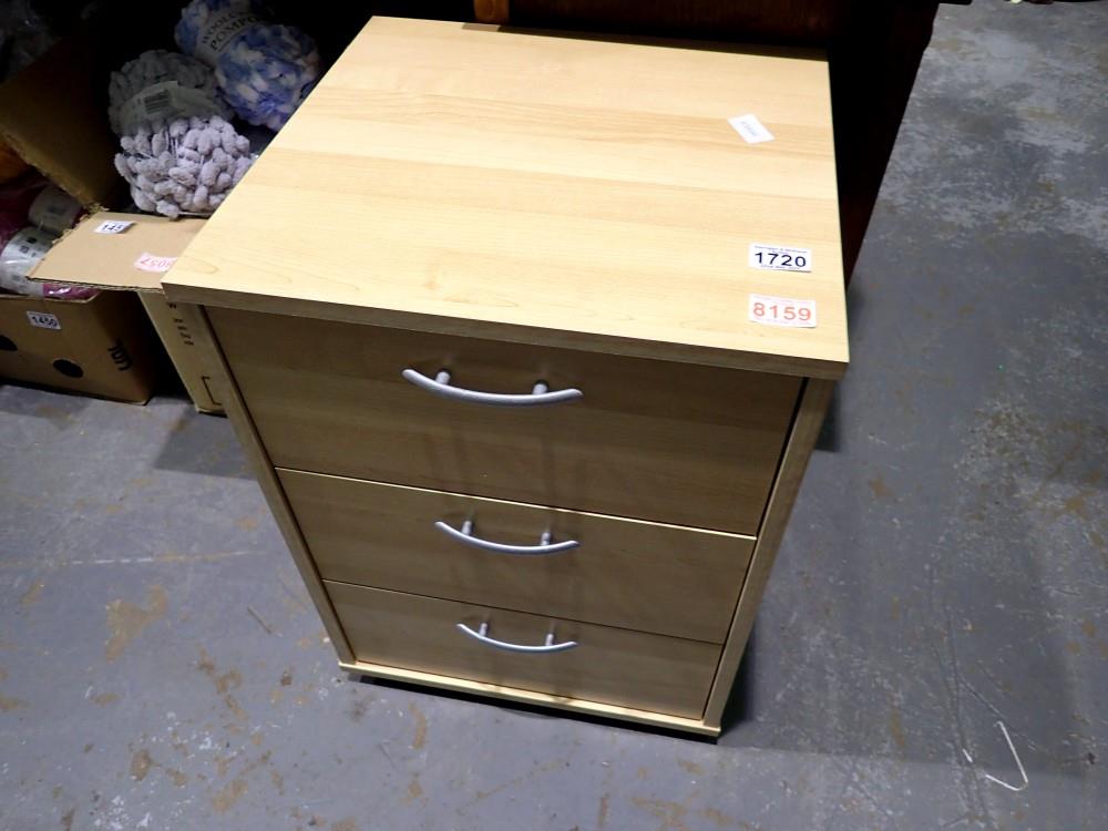Modern three drawer chest, 38 x 38 x 50 cm. Not available for in-house P&P