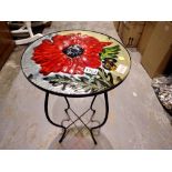 Small garden/conservatory table with metal base and poppy top. Not available for in-house P&P