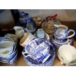 Shelf of mixed ceramics to include blue and white Spode Italian Garden. Not available for in-house