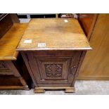Small oak cupboard with carved door. Not available for in-house P&P