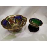 Oriental pierced brass enamel bowl and another, 14cm L. Not available for in-house P&P