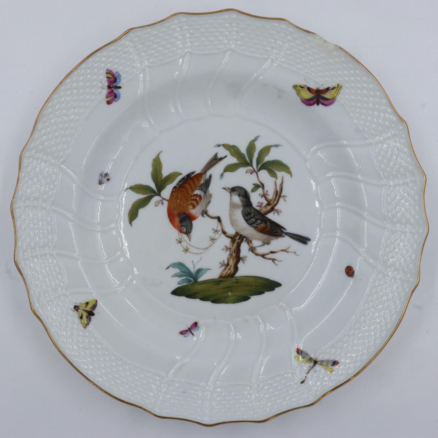 Continental Dresden hand painted plate, D: 25 cm, chip to rim. UK P&P Group 2 (£20+VAT for the first