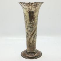 London hallmarked silver trumpet vase, weighted, London assay, H: 18cm. UK P&P Group 1 (£16+VAT