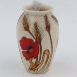 Moorcroft baluster vase in the Harvest Poppy pattern, no chips or cracks, H: 13 cm. UK P&P Group