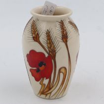 Moorcroft baluster vase in the Harvest Poppy pattern, no chips or cracks, H: 13 cm. UK P&P Group