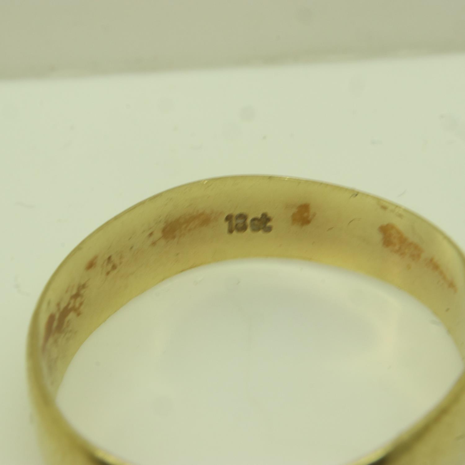 18ct gold wide profile wedding band, size Y (mis-shapen), 5.4g. P&P Group 0 (£6+VAT for the first - Image 3 of 3