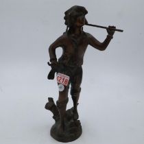 Bronze figurine of a farm boy, H: 36 cm. UK P&P Group 3 (£30+VAT for the first lot and £8+VAT for
