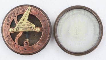 Reproduction brass sundial compass marked Elliot Bros, D: 17 cm. UK P&P Group 2 (£20+VAT for the