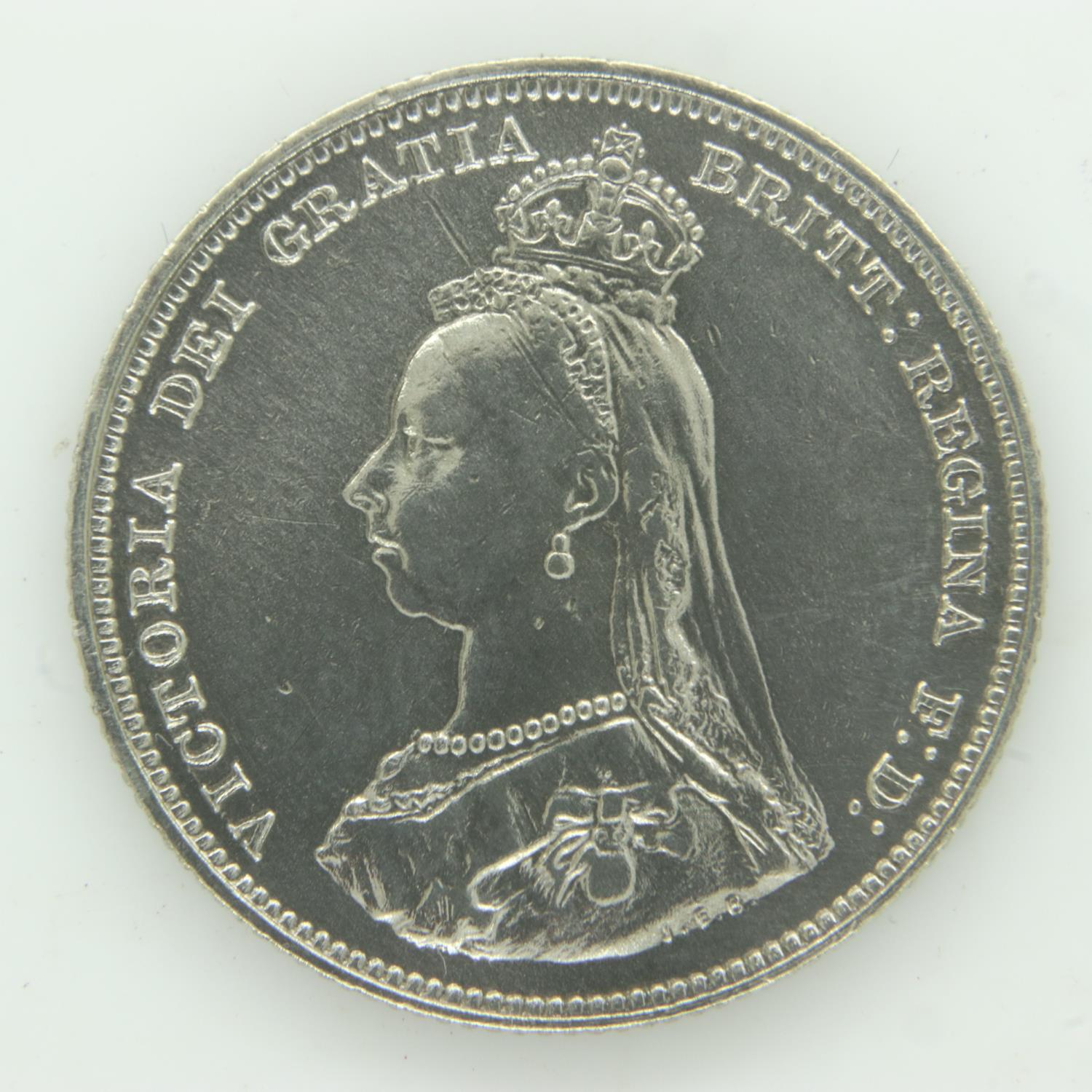 1887 lustrous silver shilling of Queen Victoria, boxed. UK P&P Group 0 (£6+VAT for the first lot and - Image 2 of 2