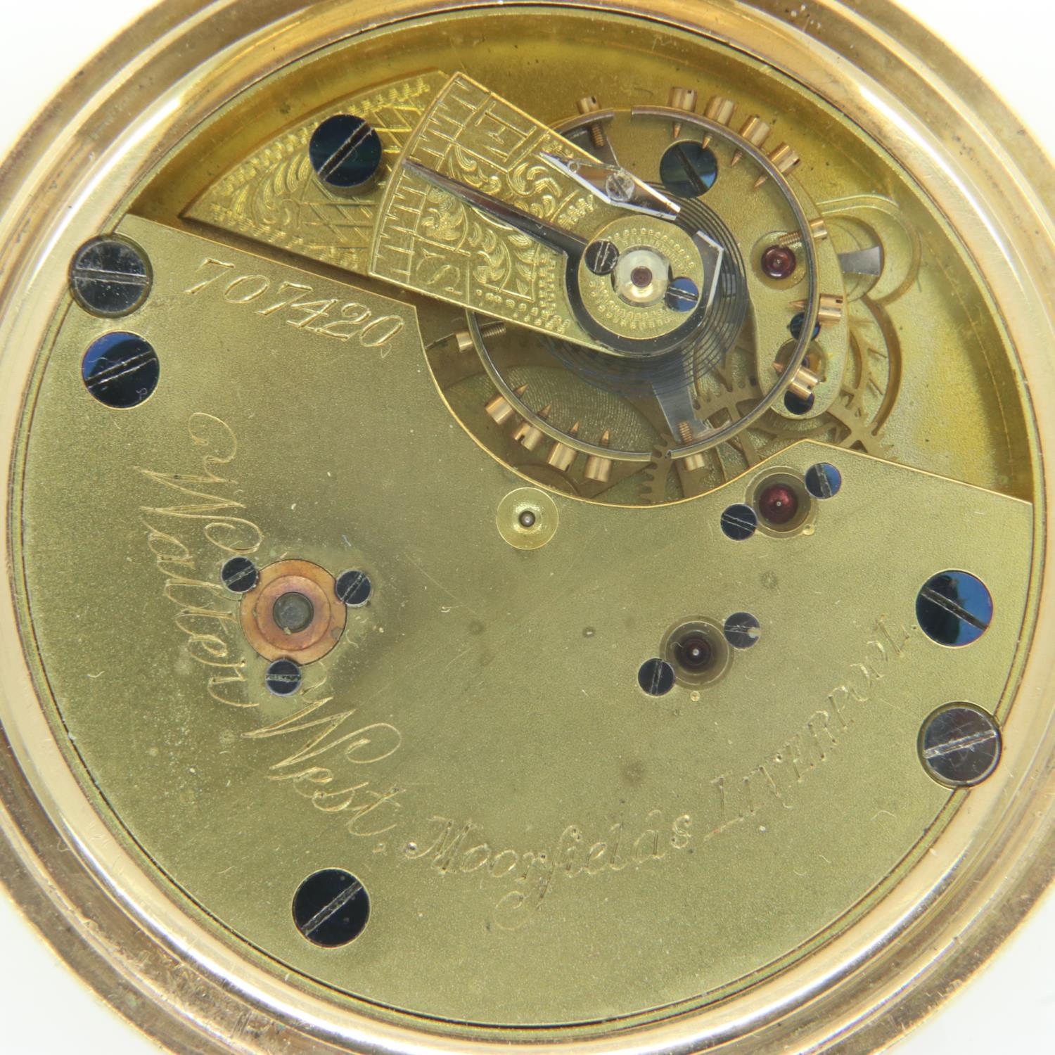 WALTER WEST, LIVERPOOL: an 18ct gold cased full hunter pocket watch, crown wind, having a circular - Bild 3 aus 4