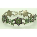 Enamelled silver panel bracelet, unmarked, L: 20 cm, 14g. UK P&P Group 0 (£6+VAT for the first lot