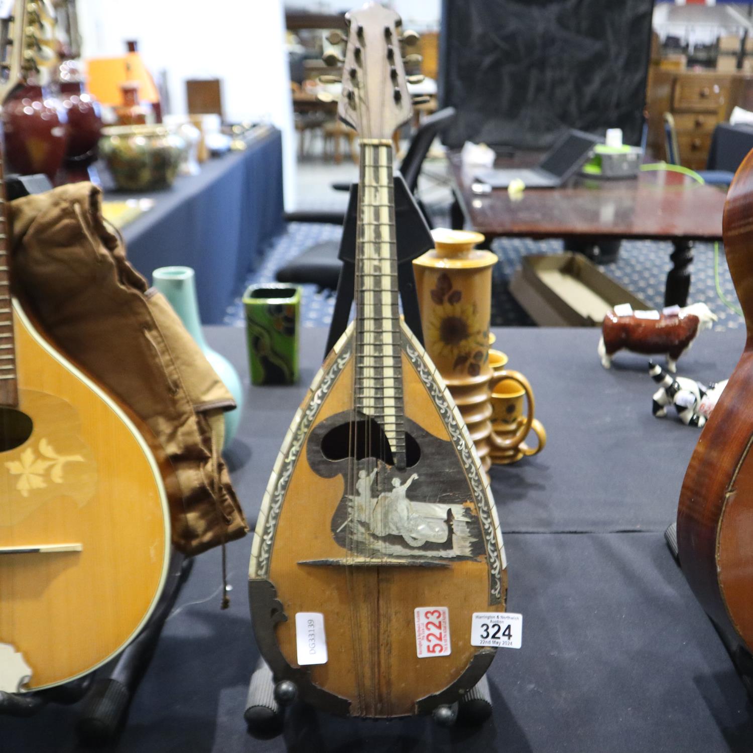 Italian bowl back mandolin with apples mother of pearl decoration. Not available for in-house P&P