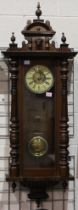 Friedrich Mouthe 19th century German antique wall clock with glazed pendulum display door, H: 107