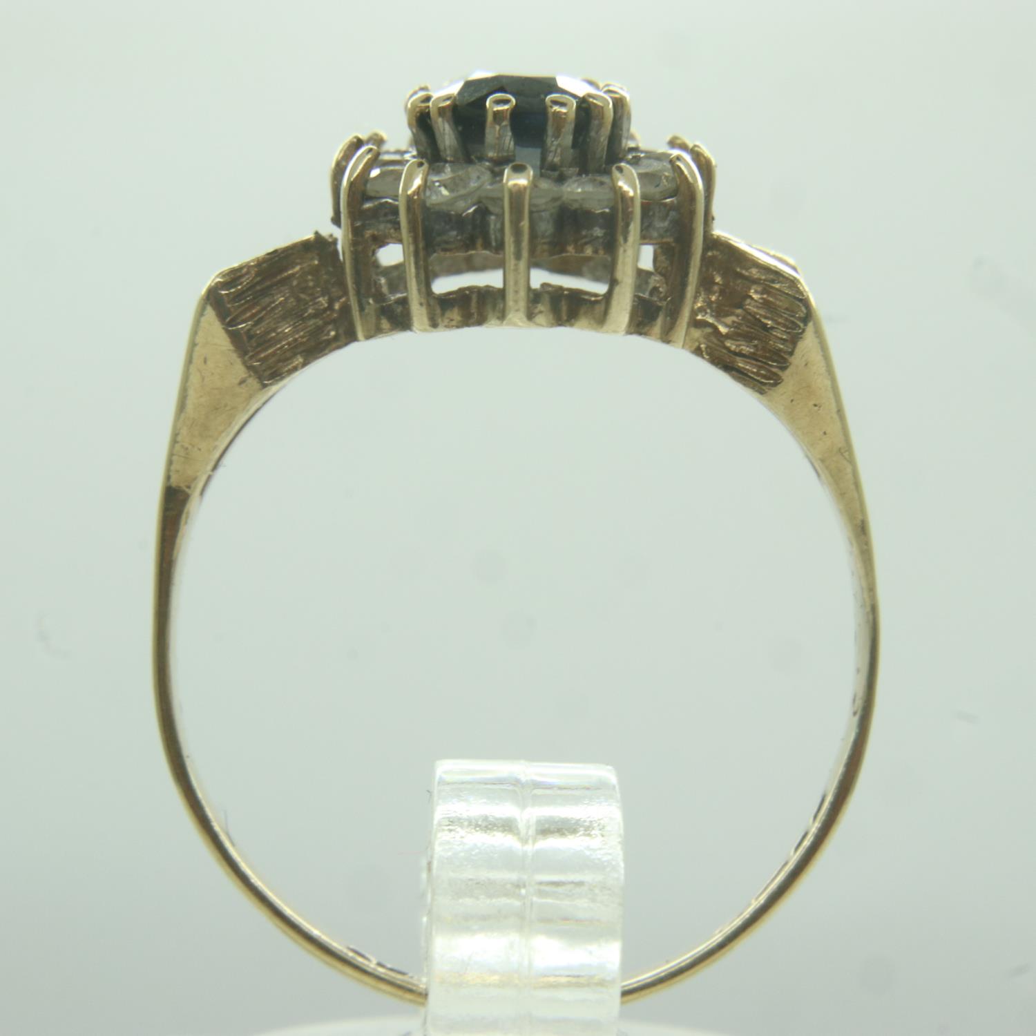 9ct gold ring set with sapphire and cubic zirconia, size Q, 2.2g. UK P&P Group 0 (£6+VAT for the - Image 2 of 3