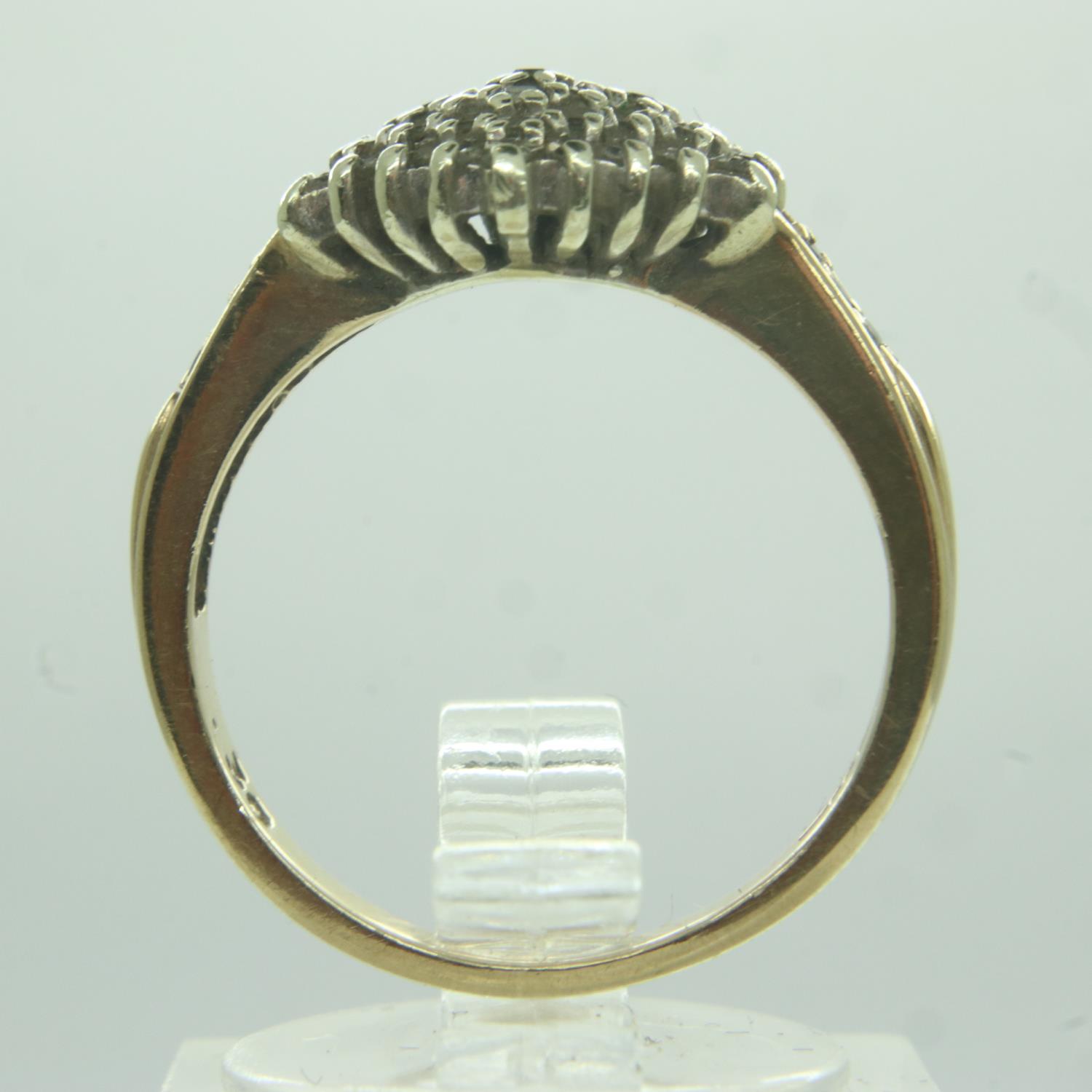 9ct gold diamond set cluster ring, size M, 3.4g. UK P&P Group 0 (£6+VAT for the first lot and £1+VAT - Image 2 of 3