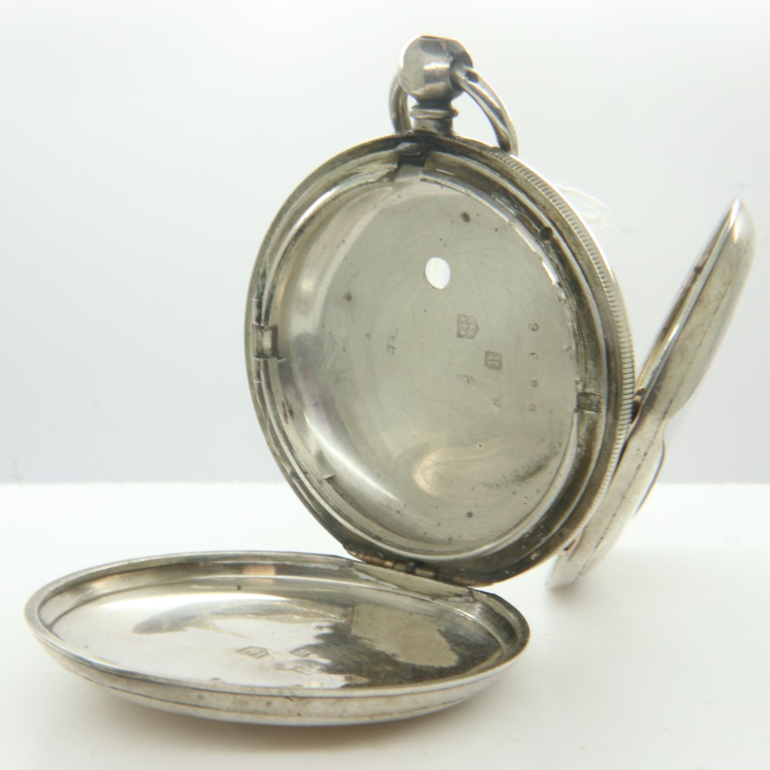 Chester hallmarked silver full hunter pocket watch case, 61g. UK P&P Group 1 (£16+VAT for the - Image 2 of 2