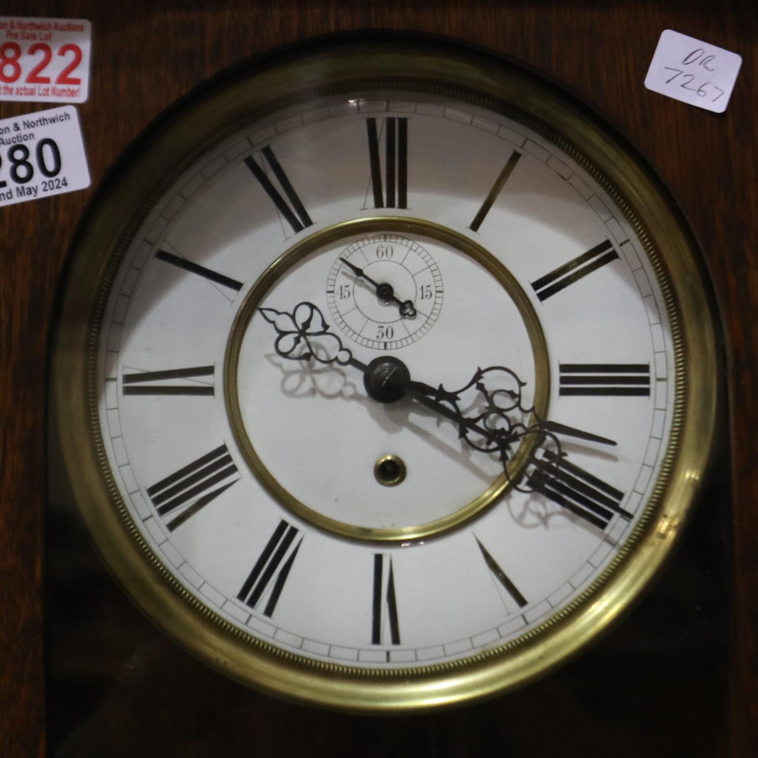 Light wood Vienna wall clock, with subsidiary dial, H 110 cm. Not available for in-house P&P - Image 2 of 2