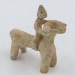 Han Dynasty clay figure of a mounted horseman, head detached but present, L: 10 cm. UK P&P Group