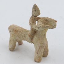 Han Dynasty clay figure of a mounted horseman, head detached but present, L: 10 cm. UK P&P Group